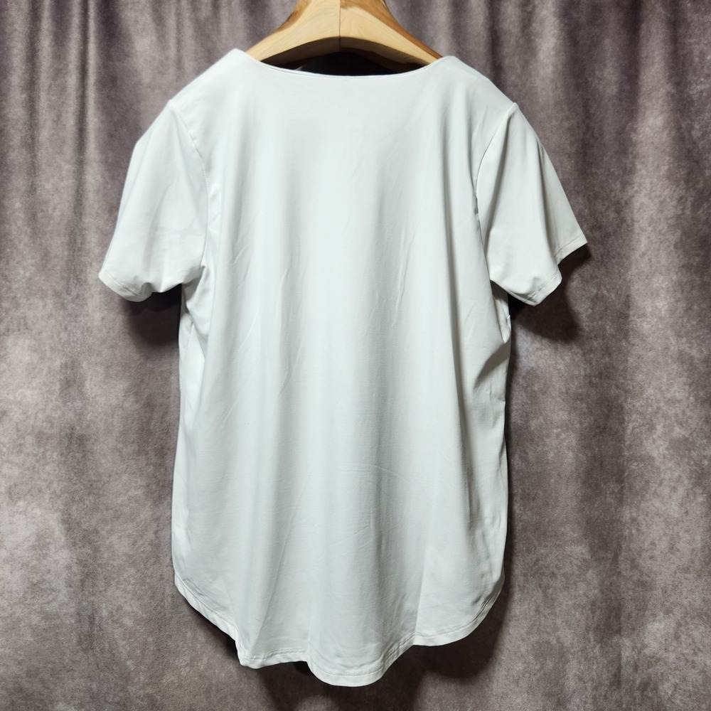 Lulu-B Womens White Split Neck Short Sleeve Top Golf sz L Nylon Spandex Stretch - Picture 2 of 6
